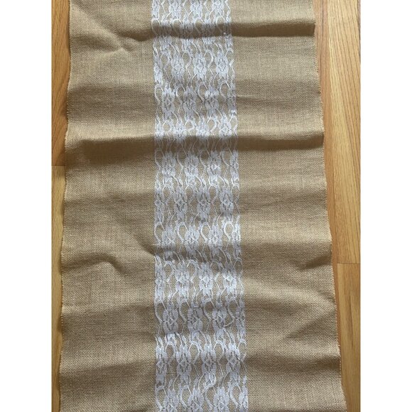 Lot of 3 Vintage Rustic Burlap & Lace Table Runners - Picture 15 of 16